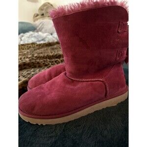 UGG Mini Bailey Bow II Boots Women Size 6 Pink/Red Rare Color